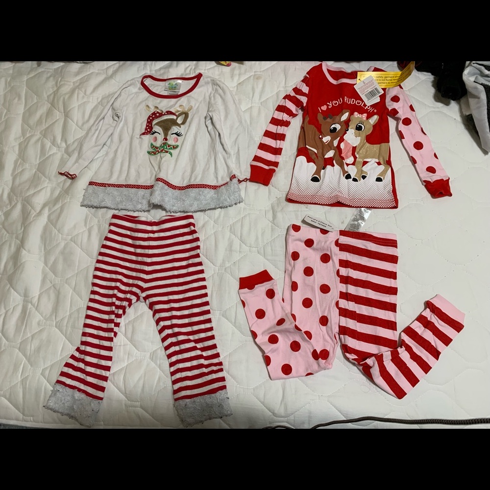 Christmas holidays toddler girl pjs 3T Rudolph and deer